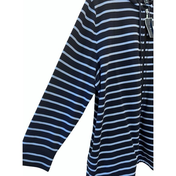 KAREN SCOTT Sport Blue Striped Zip Up Hoodie Sweatshirt Preppy Coastal XXL NWT - Picture 3 of 7